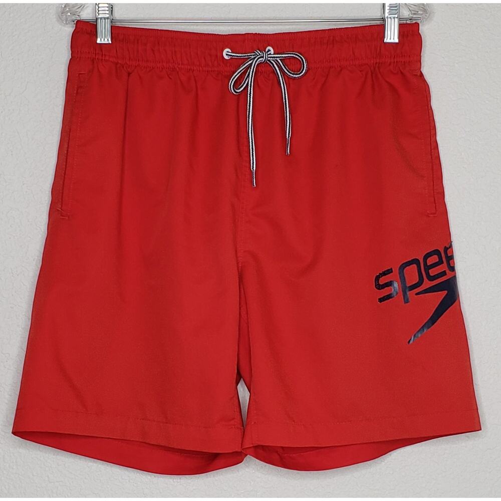 Speedo Swim Trunks Mens Size Large Red Elastic Drawstring Waist Built In Brief‎
